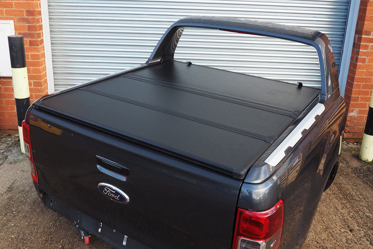 Hard Tri-Fold Tonneau Cover For 2019-2021 Ford Ranger 5ft Bed | Fiberglass, Black, No-Drill Installation
