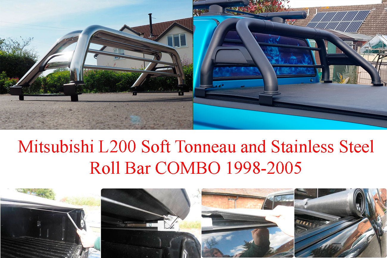 Mitsubishi L200 1998 - 2005 Soft Roll Tonneau and Roll Bar Combo - Matt Black - Eagle 4x4
