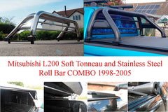 Mitsubishi L200 1998 - 2005 Soft Roll Tonneau and Roll Bar Combo - Matt Black - Eagle 4x4