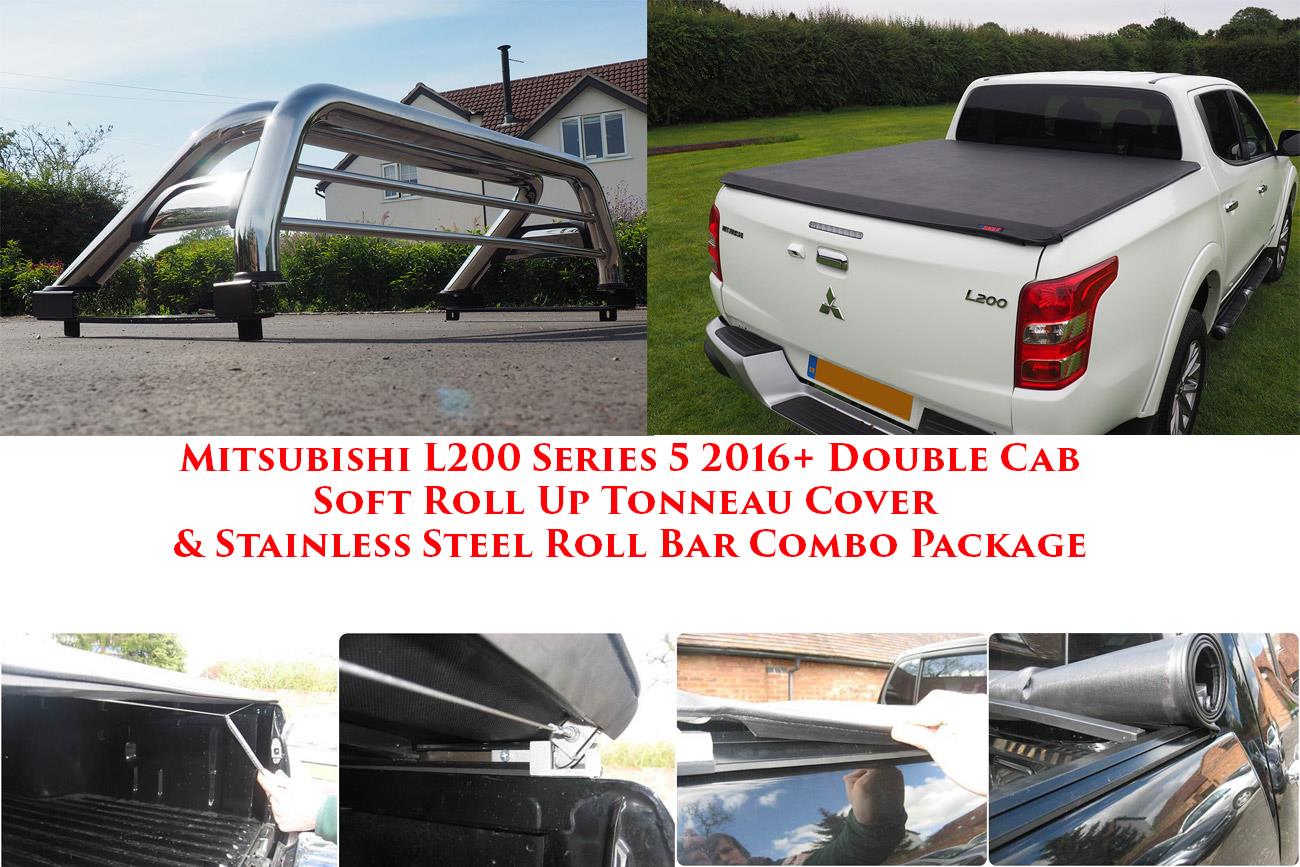 Mitsubishi L200 Series 5 Roll Bar and Roll and Lock Tonneau Cover COMBO - Stainless Steel - Eagle 4x4