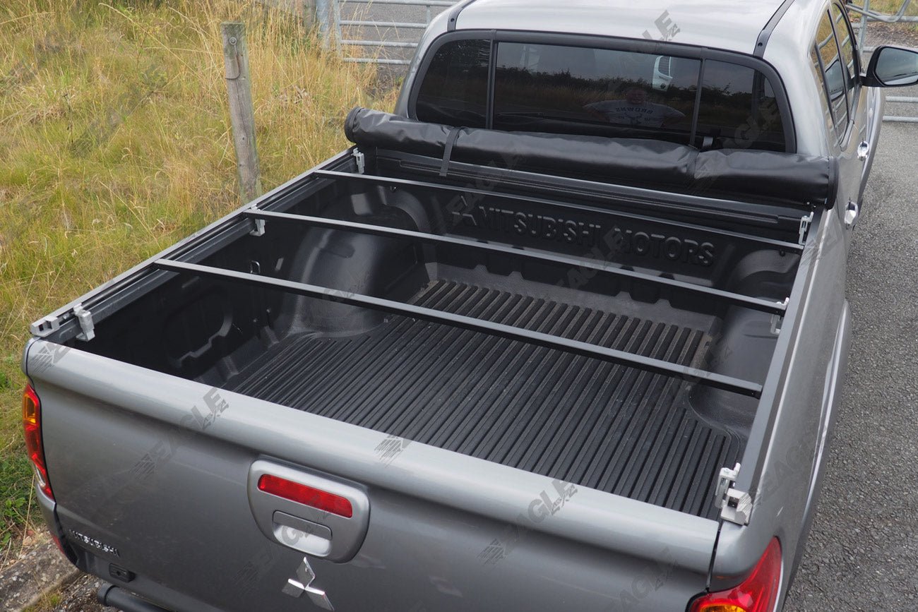 Soft Roll Up Tonneau with Black F1 Style Roll Bar for Nissan Navara D40 - Matt Black - Eagle 4x4