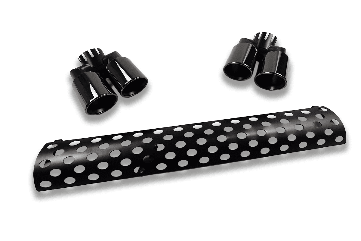Black Exhaust Tips and Guard Mesh Plate To Fit Land Rover Defender 2020+ (L663) - Eagle 4x4