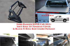 Ford Ranger Super Cab Soft Roll Tonneau Cover & Roll Bar Combo - Matt Black - Eagle 4x4