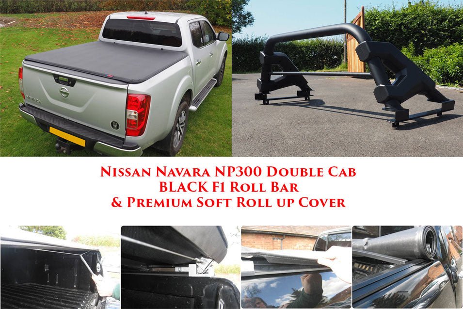 Soft Roll Up Tonneau Cover and F1 Roll bar for Nissan Navara NP300 - Matt Black - Eagle 4x4