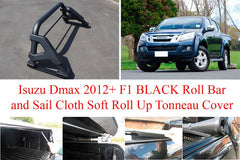 Soft Roll Up Tonneau Cover & BLACK F1 Roll Bar For Isuzu D - Max - Matt Black - Eagle 4x4