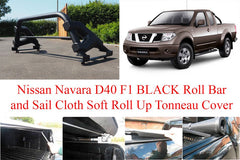 Soft Roll Up Tonneau with Black F1 Style Roll Bar for Nissan Navara D40 - Matt Black - Eagle 4x4