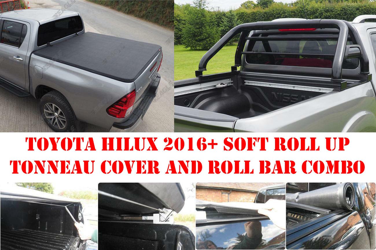 Toyota Hilux (Revo) D/C Soft Roll Up Cover and Roll Bar Combo - Matt Black - Eagle 4x4
