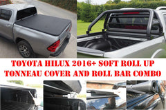 Toyota Hilux (Revo) D/C Soft Roll Up Cover and Roll Bar Combo - Matt Black - Eagle 4x4